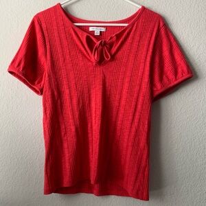 Free Assembly Top Womens Red Short Sleeve Tie V-neck Ribbed Size Large
